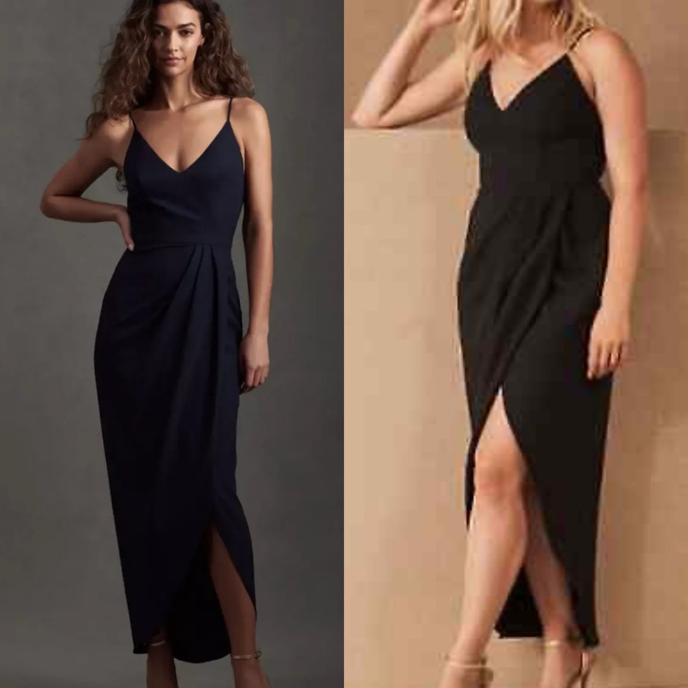 BHLDN Lyra Caron V-Neck Dress Bridesmaid Gown‎ Size 4 Black Wrap Anthropologie